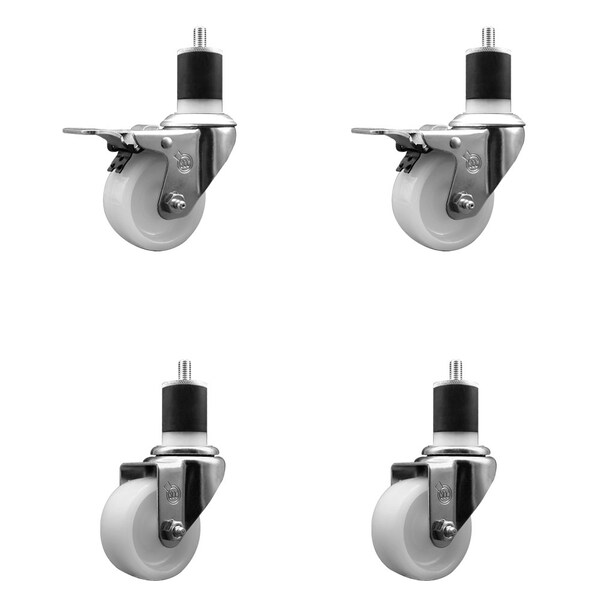 3'' Nylon Swivel 1-7/8'' Expanding Stem Caster Set 2 Total Lock Brakes, 4PK